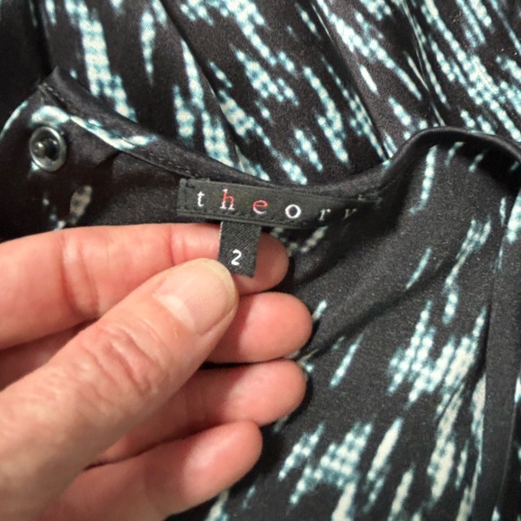 theory silk go go mini shift cocktail dress black abstract print size 2 XS - Picture 4 of 6